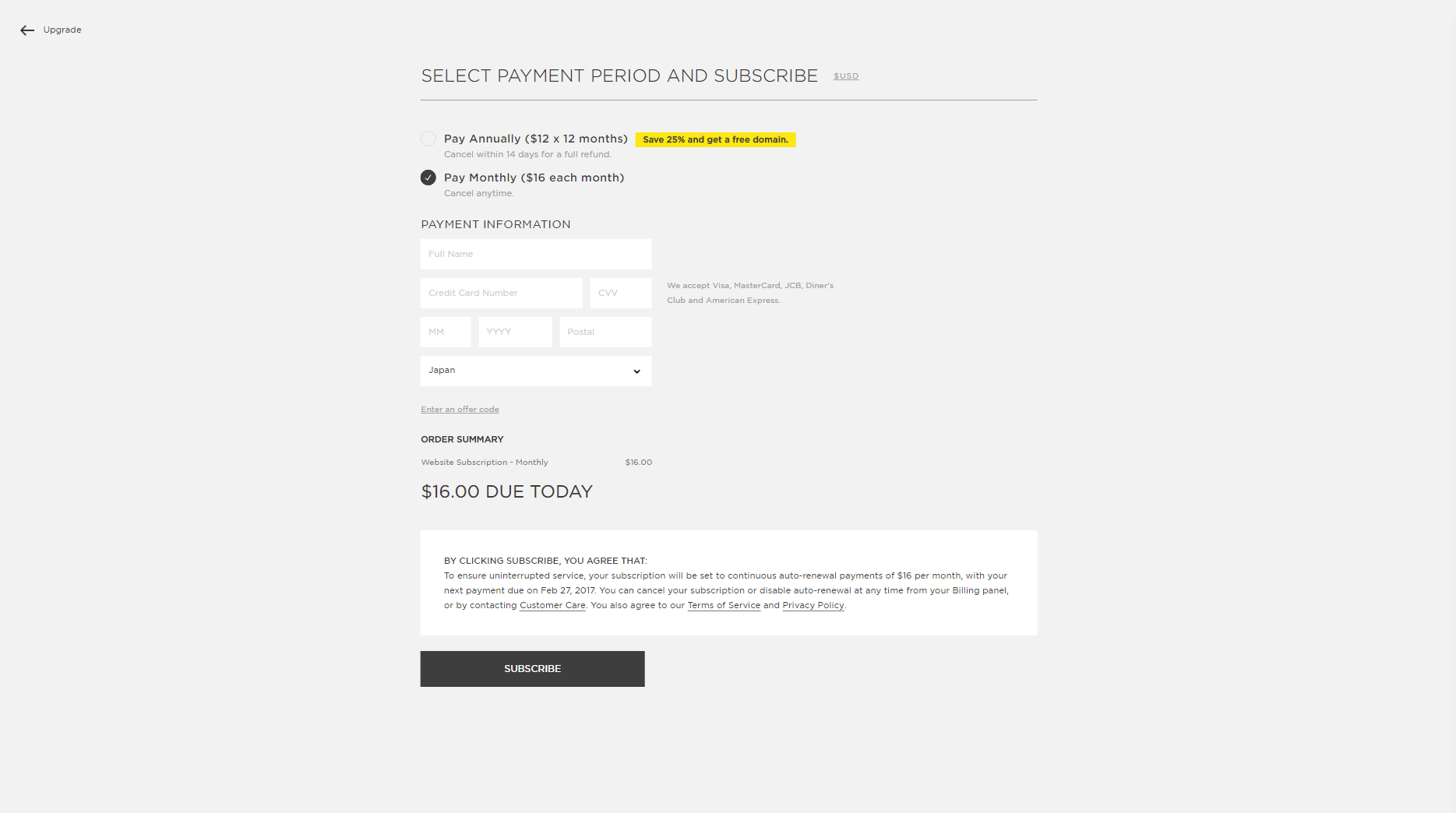 Squarespace: recurring payments